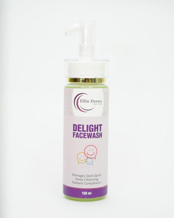 Bottle of Delight Face Wash on a white background