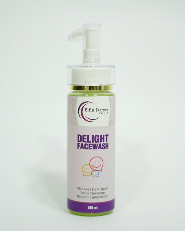 Bottle of Delight Face Wash on a white background